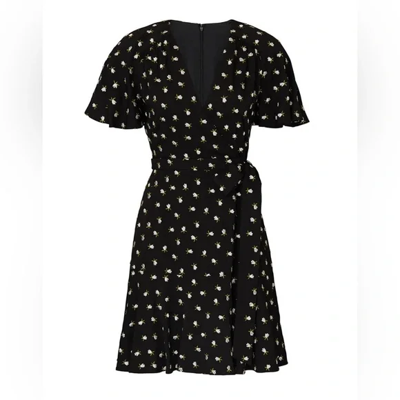 JILL STUART Black Floral V-Neck Mini Dress Size 2 Ruffled Sheath $318 Designer - Picture 3 of 9